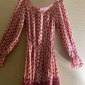 Floral, Long sleeve, off-the-shoulder summer dress.